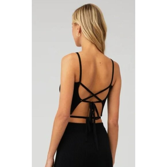 4th & Reckless Scorpios Black Strappy Back Crop Top w/ Wrap Tie Detail NWT - Siz - Picture 2 of 9